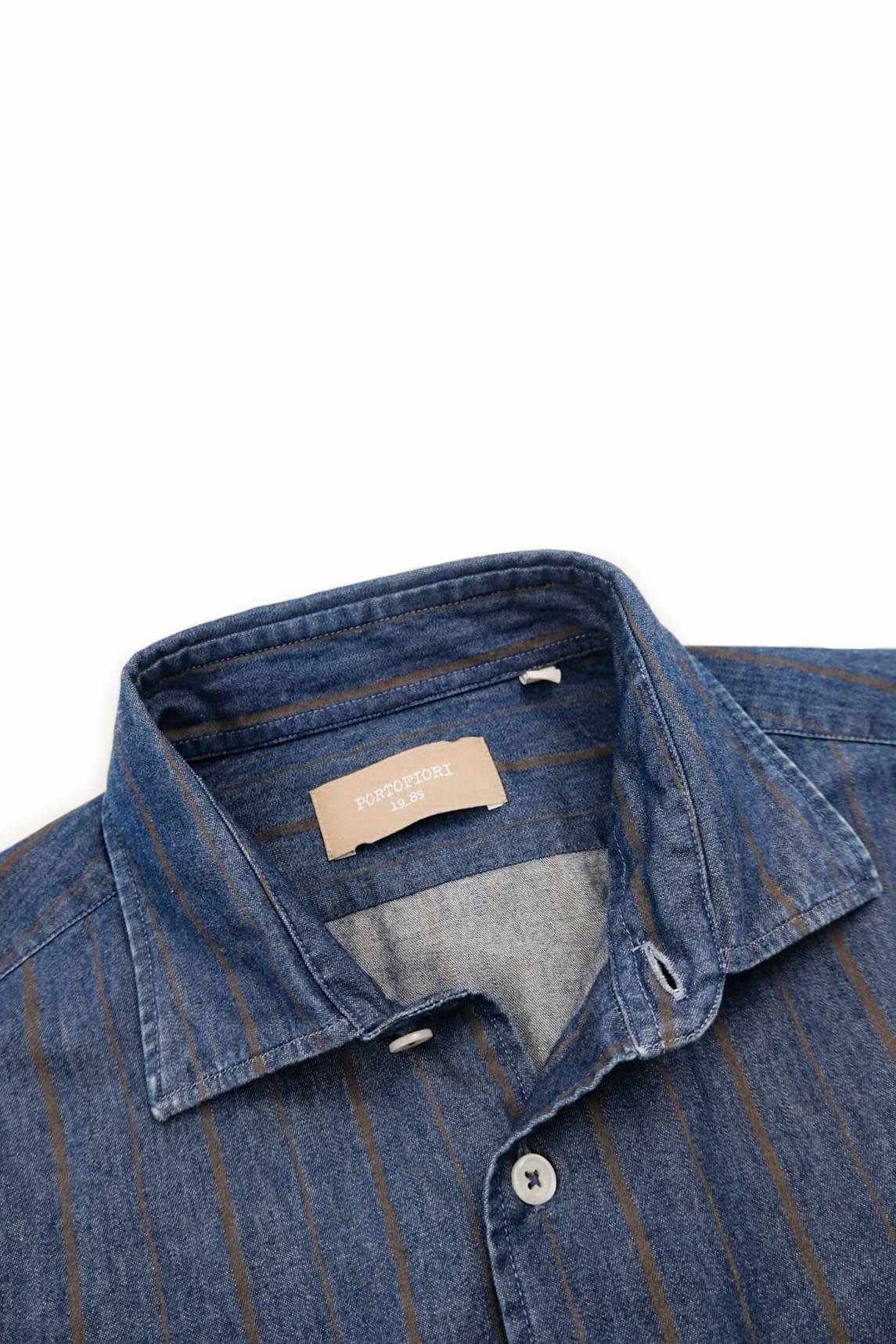 camicia denim rigata da uomo made in italy portofiori