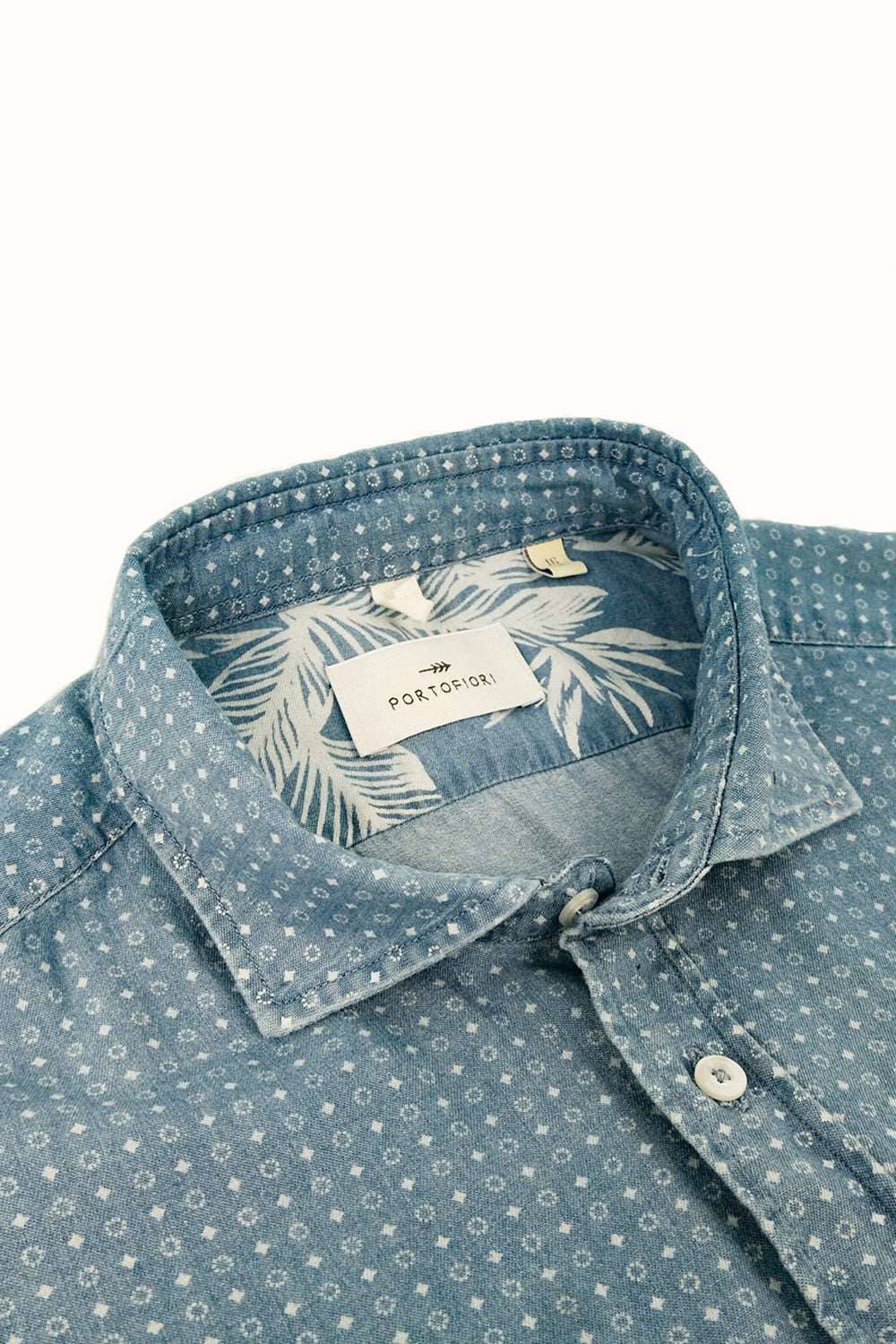 camicia in denim fantasia da uomo made in italy portofiori