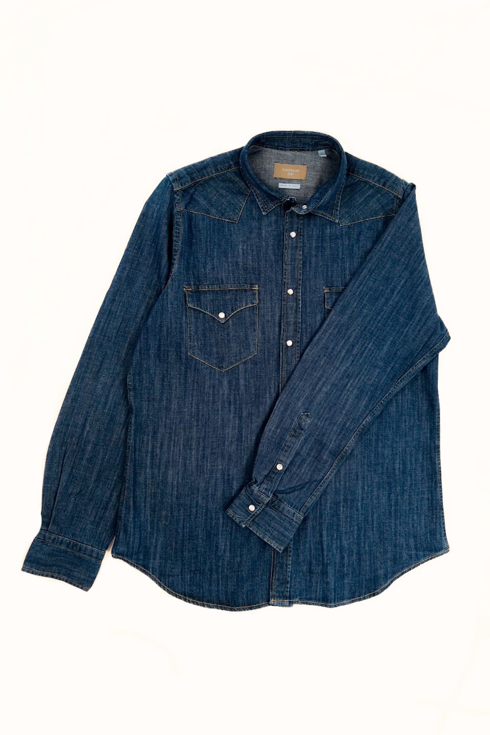 Camicia texana in denim diagonale di cotone blu