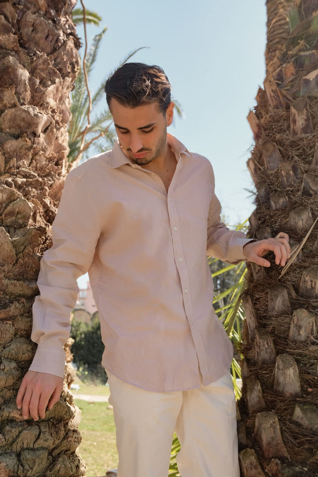 camicia italiana lino beige da uomo made in italy
