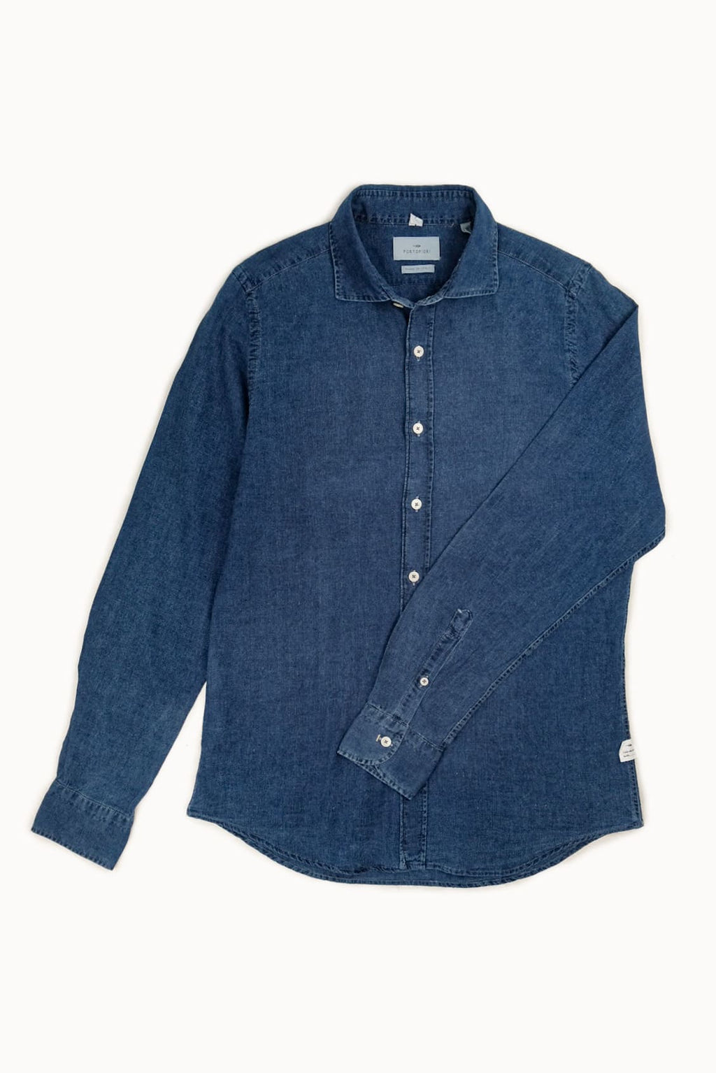 camicia italiana estiva in lino denim blu da uomo made in italy