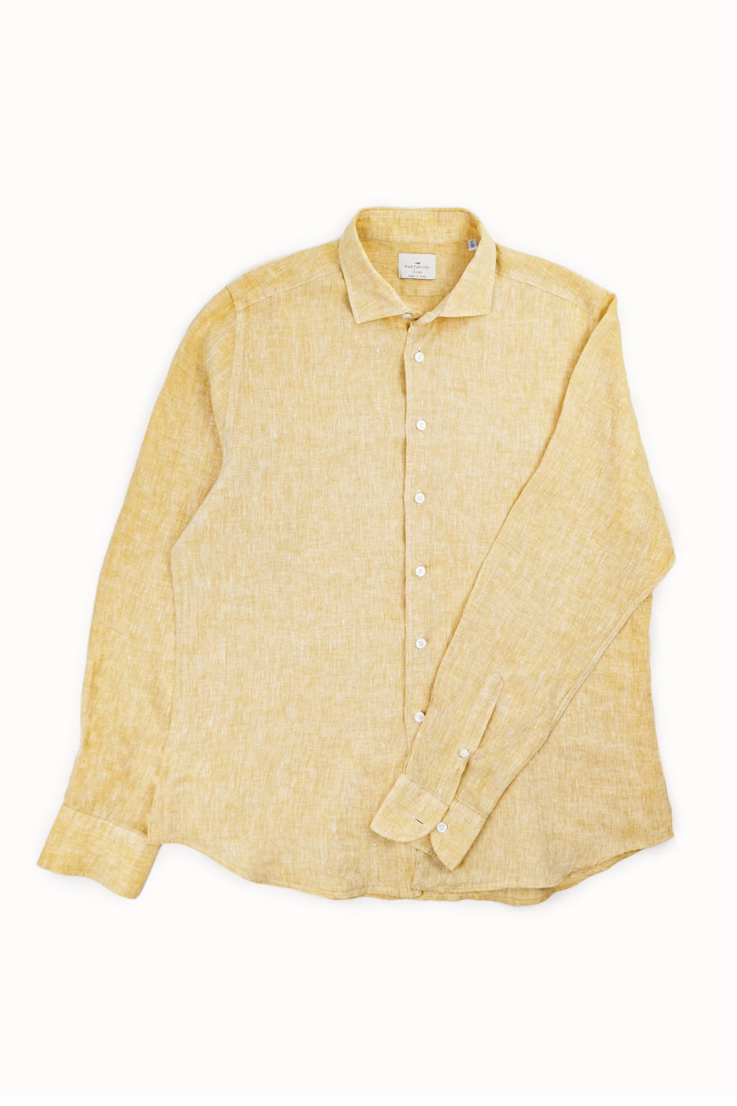 camicia da uomo in puro lino color giallo ocra estivo made in italy