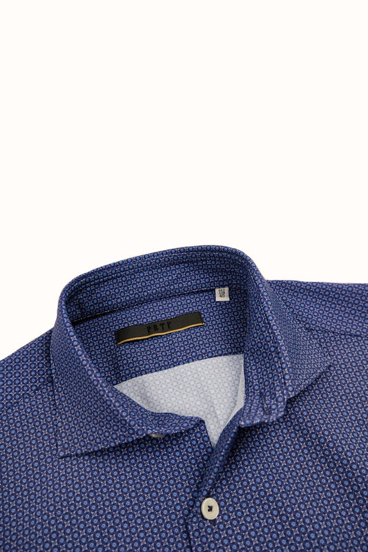 Camicia tecnica no-stiro fantasia rombi blu