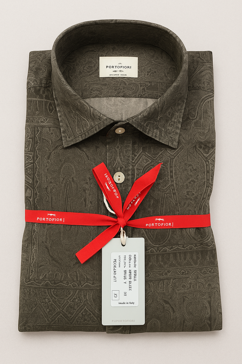 camicia da uomo in popeline fantasia marrone made in italy