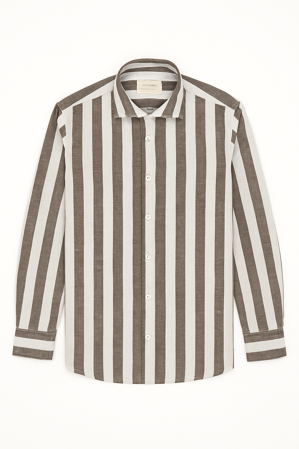 Camicia lino fantasia riga larga marrone uomo -100% lino