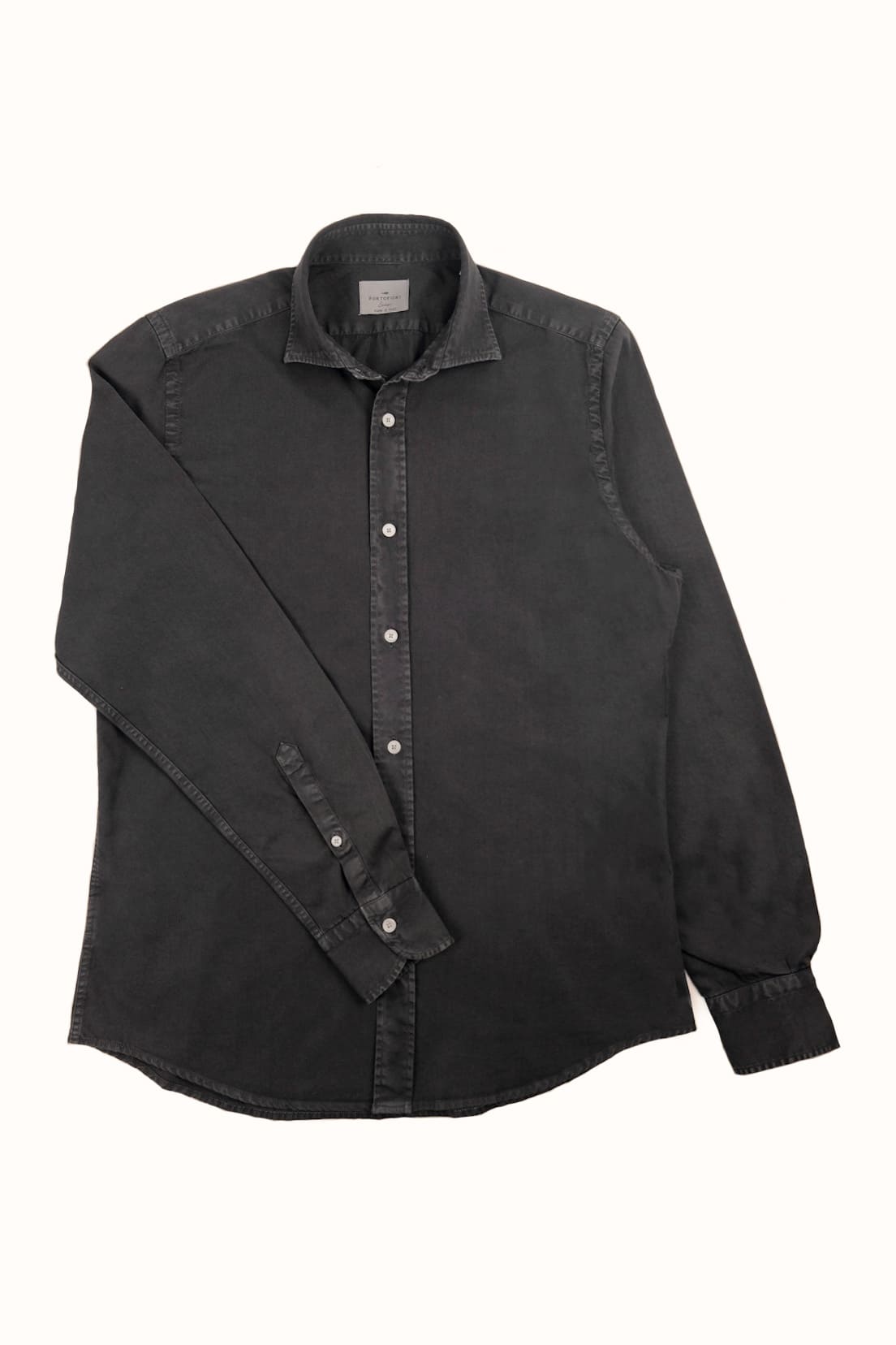 camicia da uomo nera in cotone made in italy morbida portofiori