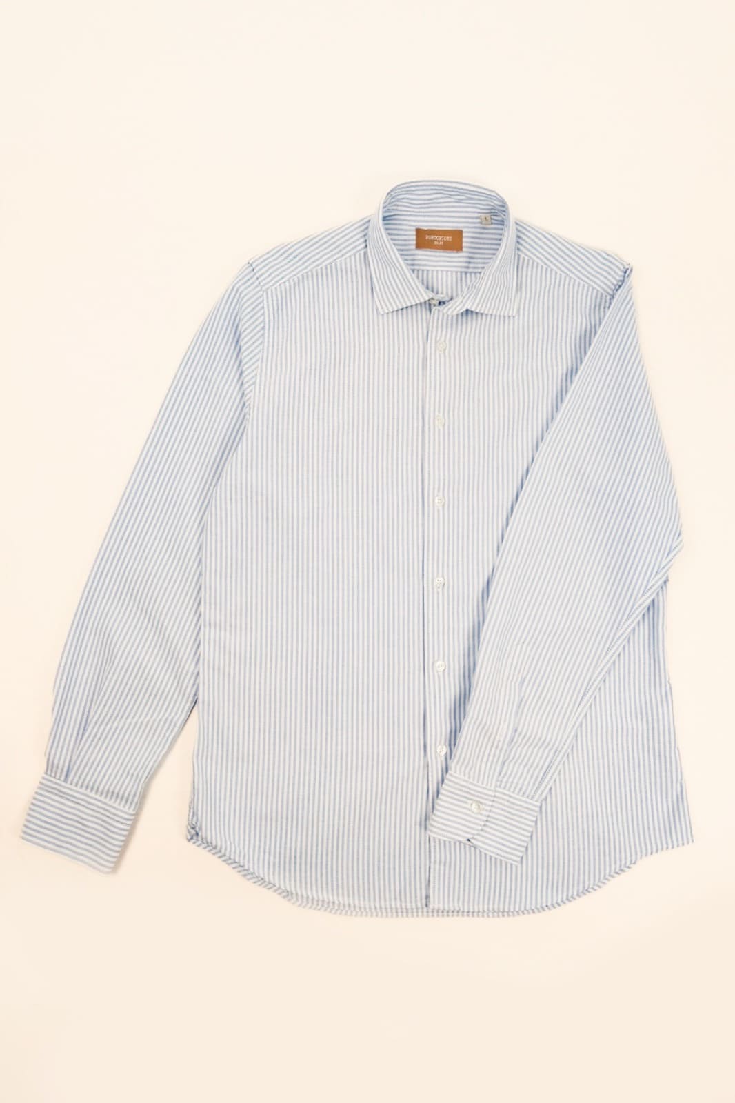 camicia oxford rigata azzurra da uomo made in italy