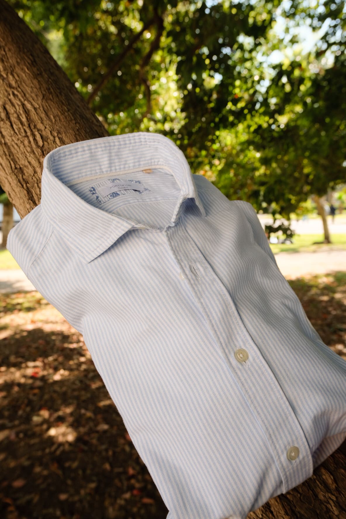camicia italiana in oxford di cotone rigata azzurra made in italy