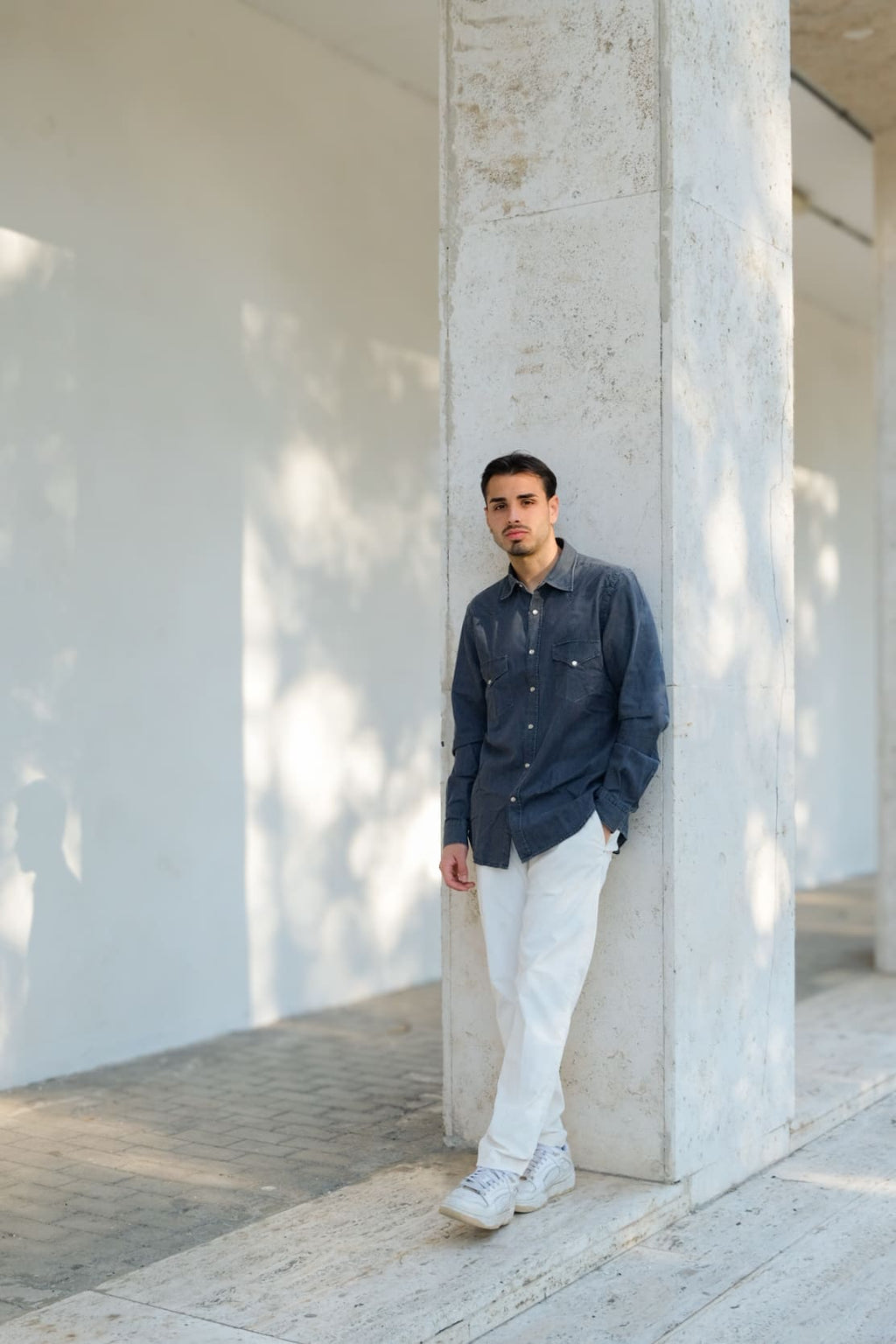 Camicia western uomo in denim grigio 100% cotone made in Italy Portofiori, stile texano moderno