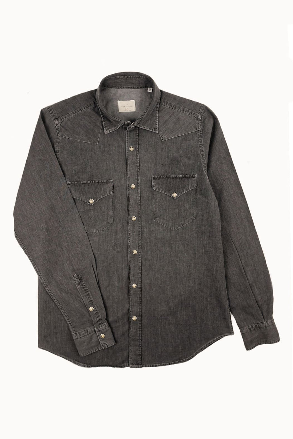 Camicia western uomo in denim grigio 100% cotone made in Italy Portofiori, stile texano moderno