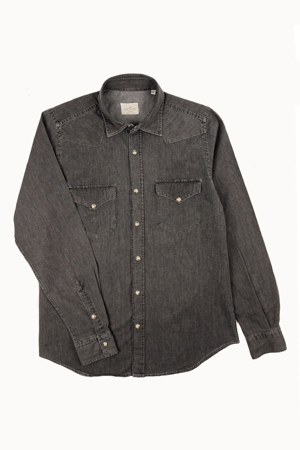 Camicia western uomo in denim grigio 100% cotone made in Italy Portofiori, stile texano moderno