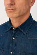 camicia uomo texana made in italy tinta unita blue jeans 
