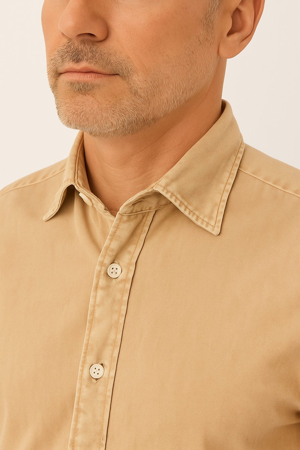 camicia uomo gabardina tinta unita beige made in italy
 