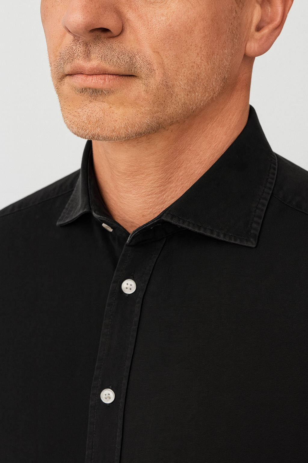 camicia uomo tinta unita jeans nera made in italy