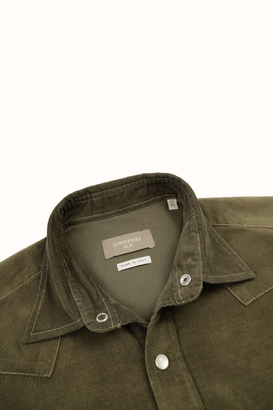 Camicia texana in velluto millerighe verde militare