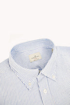 camicia da uomo in oxford di cotone made in italy rigata azzurra 