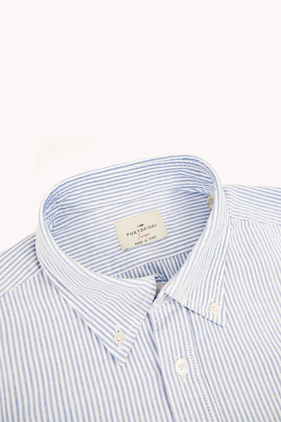 camicia da uomo in oxford di cotone made in italy rigata azzurra 