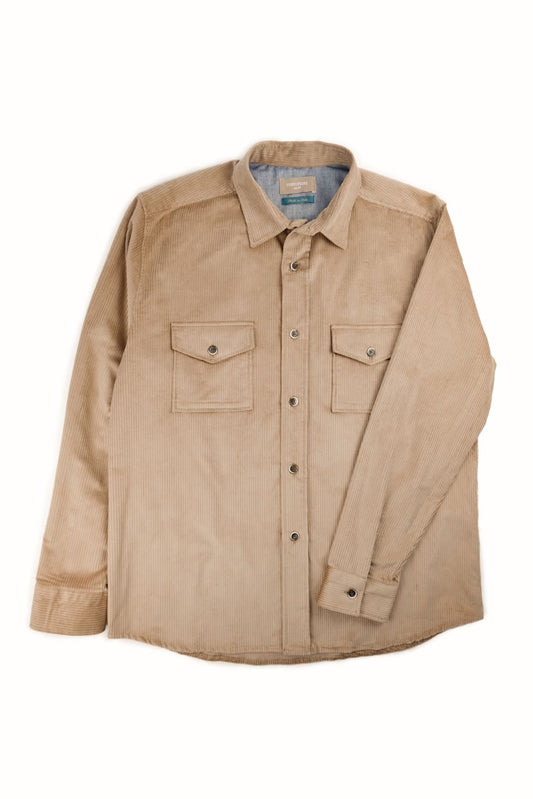 overshirt in velluo da uomo a costine beige made in italy