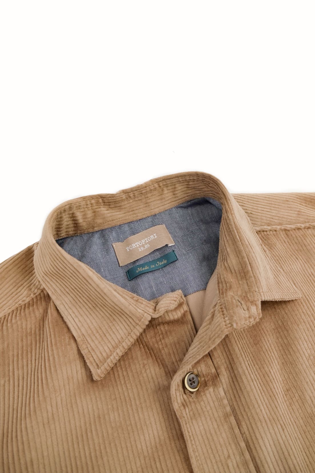 overshirt di velluto a costina beige made in italy da uomo portofiori