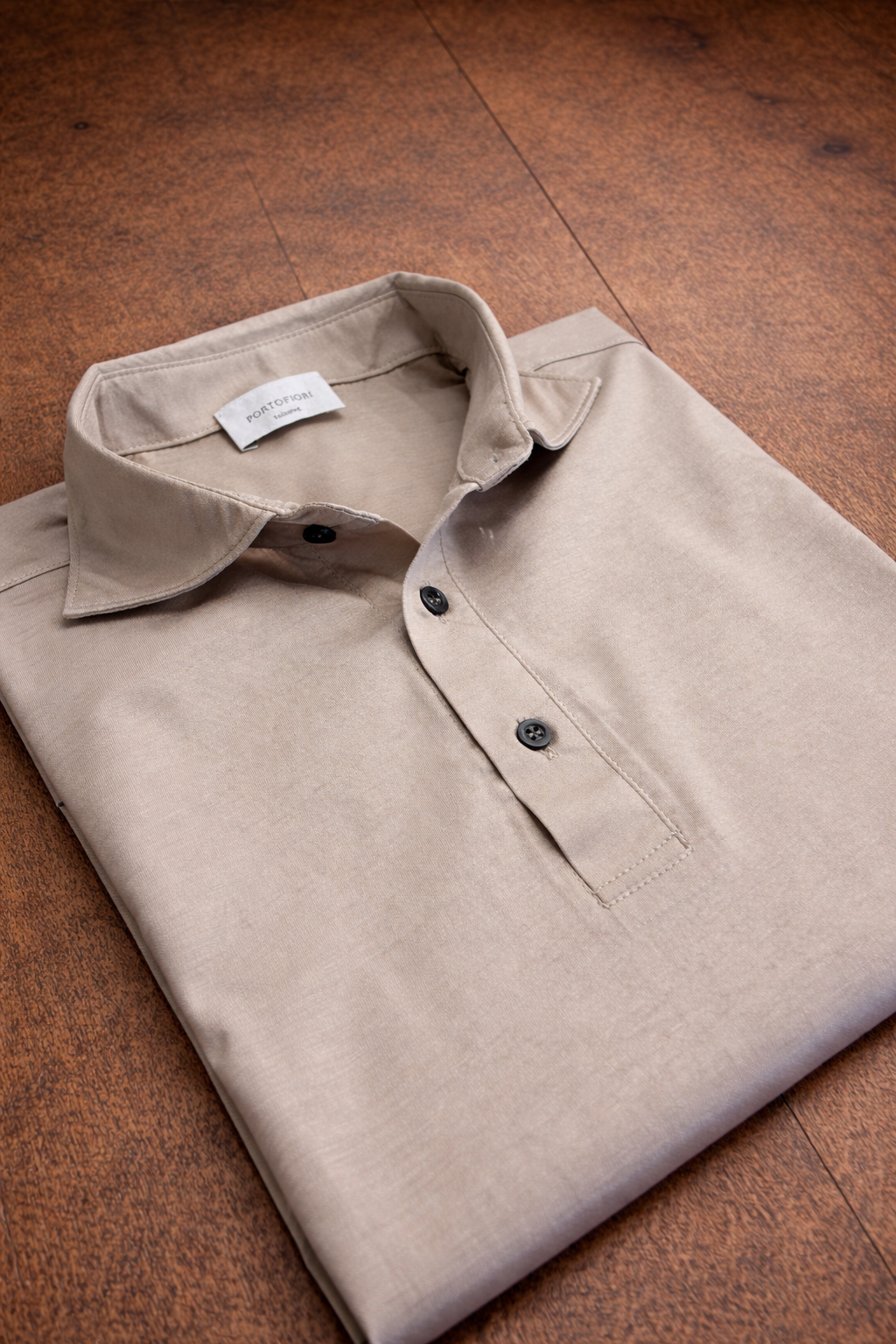 Polo in cotone supima manica lunga beige