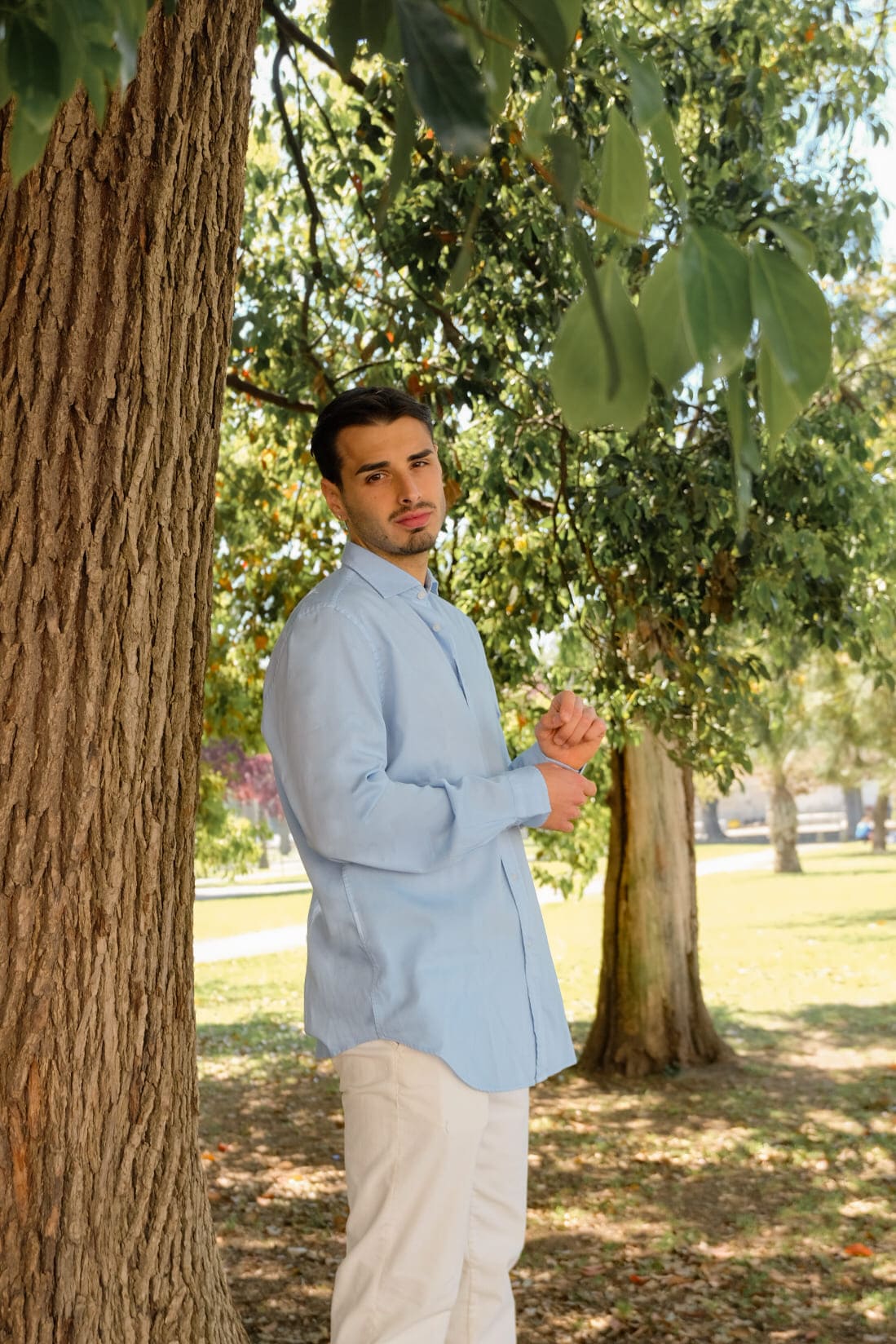 camicia italiana portofiori in cotone operato azzurro made in italy