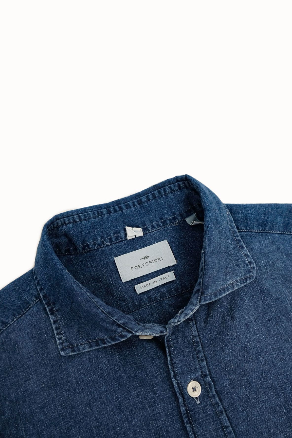 camicia italiana estiva di lino blu denim made in italy