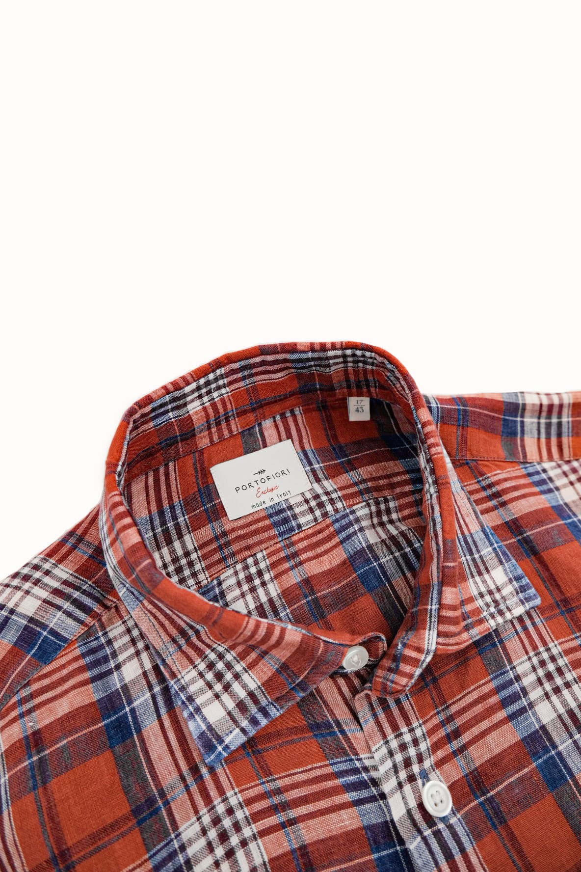 Camicia cotone lino fantasia quadro rosso uomo -45% cotone -55% lino
