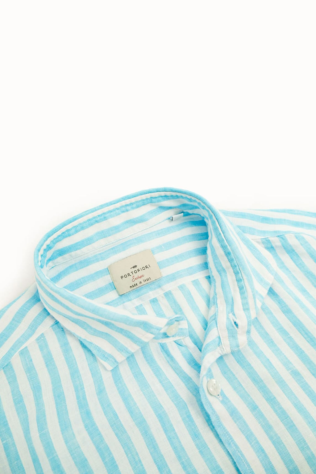 camicia italiana estiva di lino rigata acquamarina made in italy