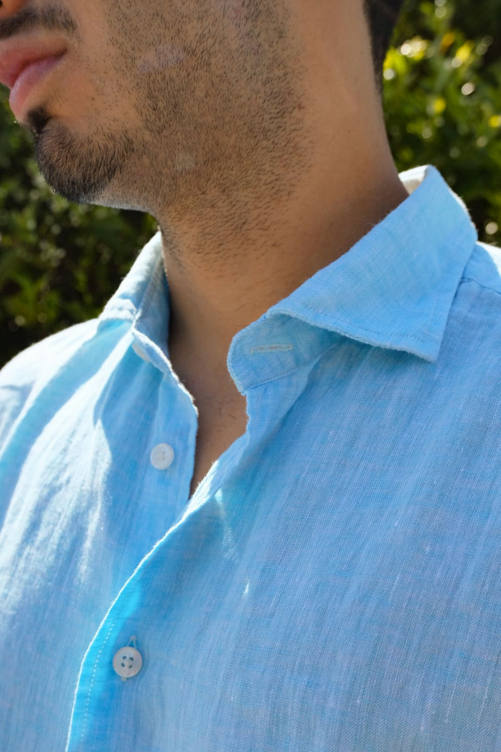 camicia di lino azzurra da uomo estiva collo francese made in italy 