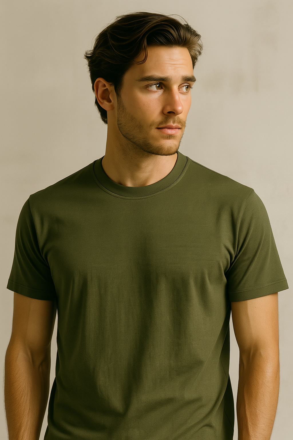 t shirt di maglia di cotone supima verde oliva da uomo made in italy